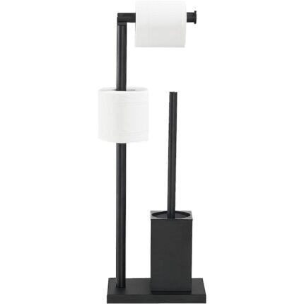 Suport hartie igienica cu perie, de sine statator, antiderapant, negru, 21.65x7.78x5.11cm