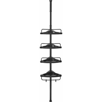 Etajera de baie telescopica, Songmics, Otel inoxidabil, Negru