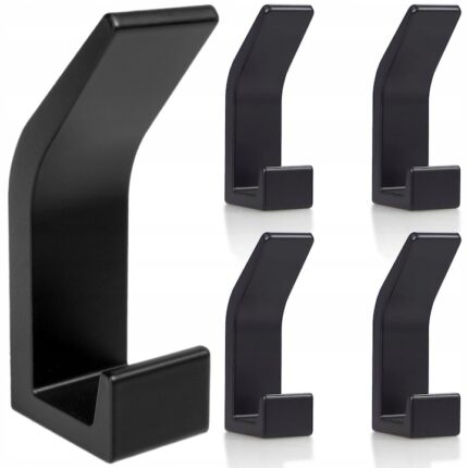 Cuier de perete autoadeziv din aluminiu cu 2 agatatori, pentru baie, bucatarie, dormitor, 3 x 7 cm, negru, set 5 bucati
