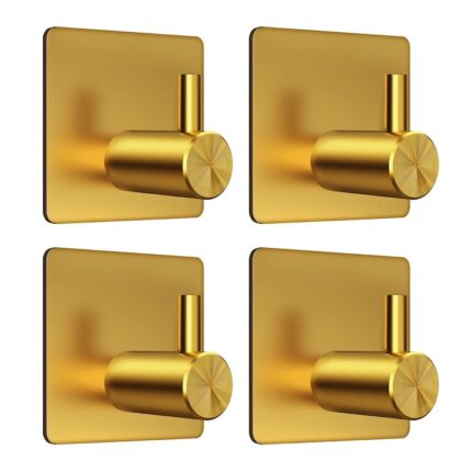 Set 4 carlige adezive, Roffie, Otel inoxidabil, Auriu