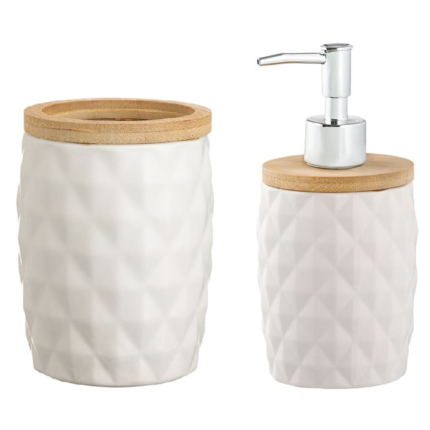 Set accesorii pentru baie din ceramica, dispenser sapun lichid, recipient pentru periute, Alb, 2 buc