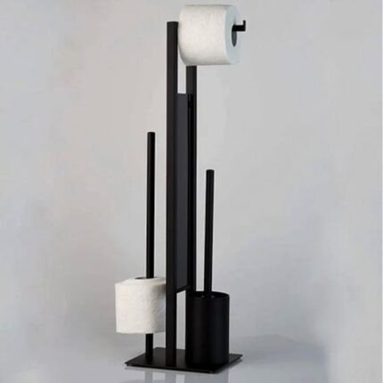 Suport 3 in 1, Zola, depozitat hartie igienica, perie de wc, otel, capacitate pana la 4 role, 70 x 20 x 18.5 cm, negru