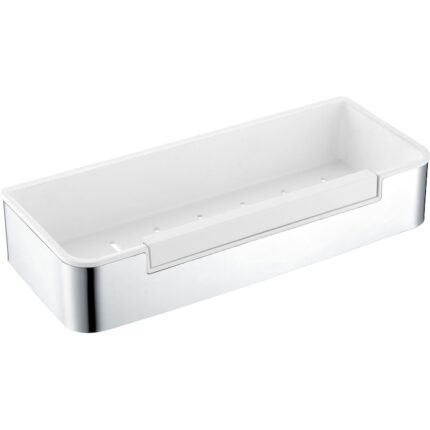 Etajera dus Aquasanit CONCEPT, forma rectangulara, otel inoxidabil, crom lucios si ABS alb, include stergator pentru cabina de dus, montaj cu dibluri si suruburi