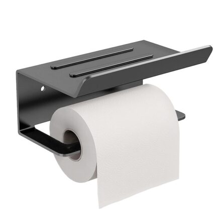 Suport pentru hartia igienica, fixare in perete cu suruburi, aliaj metalic, 16x10x8cm, Negru