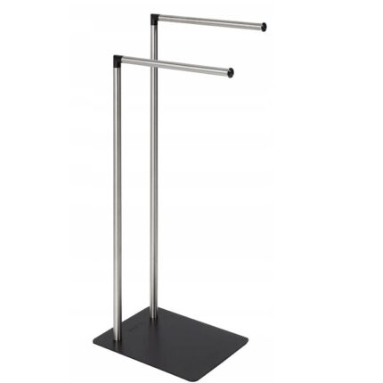 Suport prosoape de baie, cu 2 brate, talpa neagra, inox, argintiu si negru, 20X80X39 cm, Wenko
