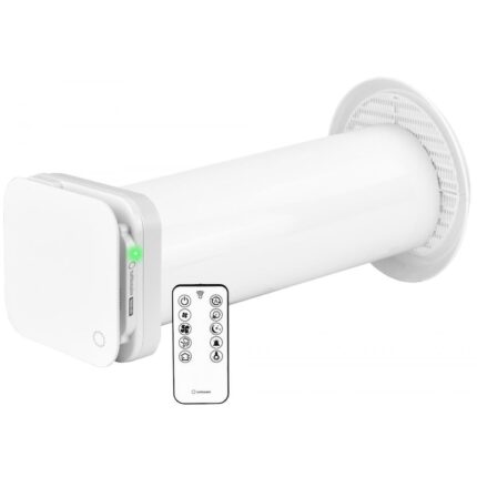 Ventilator cu recuperare de caldura Turbionaire Trend HRV, recuperator ceramic, senzor de umiditate, telecomanda, timer, 8 viteze, mod sleep, Motor DC Brushless, 100 mm, functie auto, flux de aer reversibil
