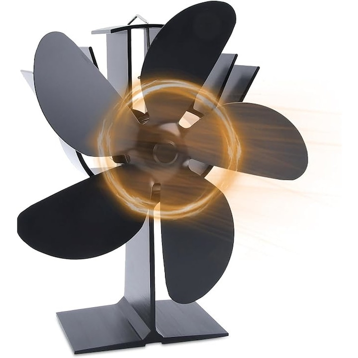 Ventilator semineu de soba cu alimentare termica, 5 palete, negru