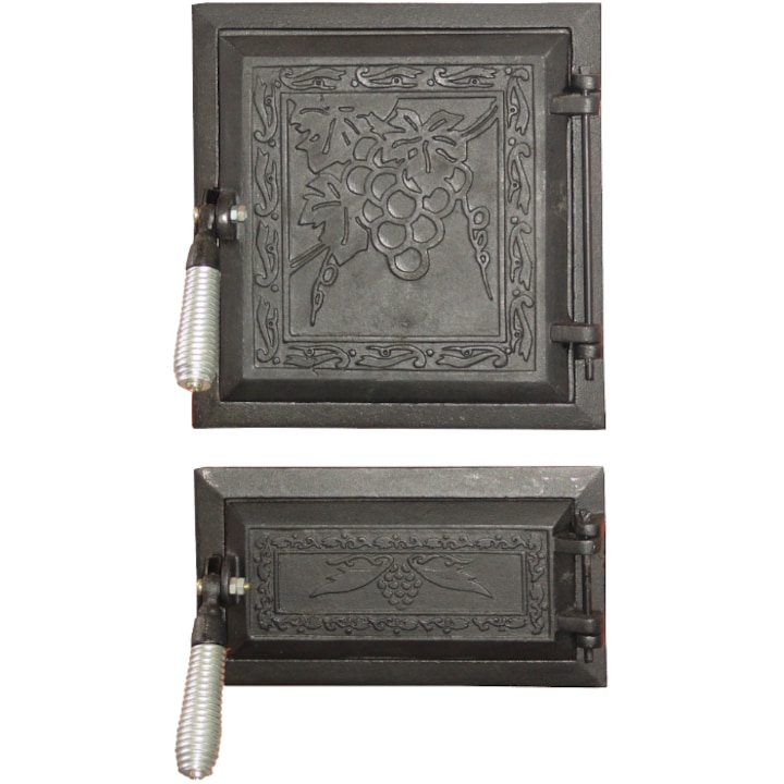 Usa pentru soba Evotools 660382, cu cenusar, 275x255 mm, model Struguri, Fonta