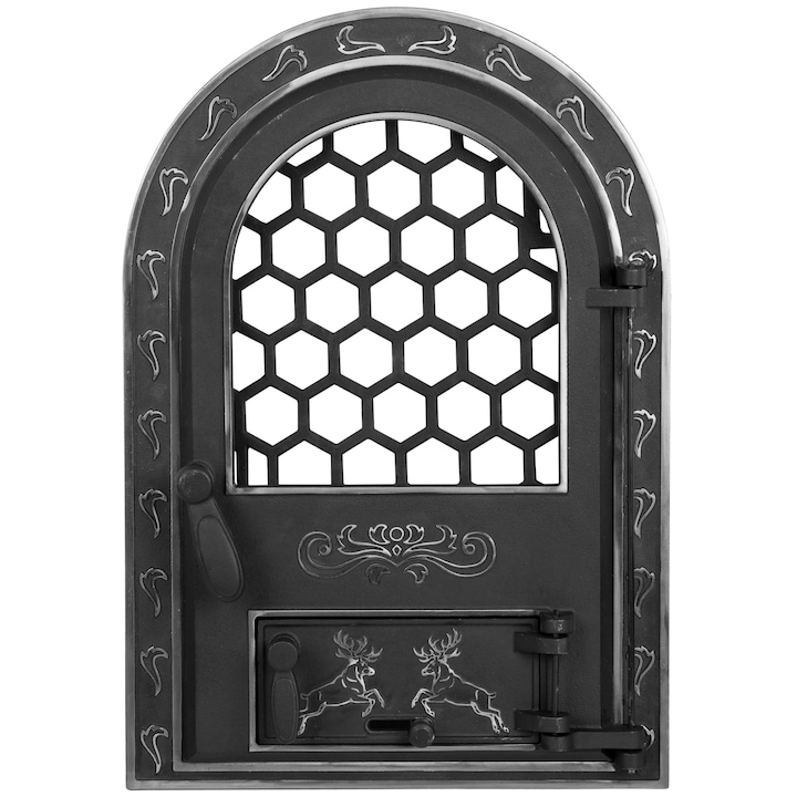Usa Semineu cu Geam Cerbi Ornamente Argintii Mare EvoTools, 610mm x 425mm