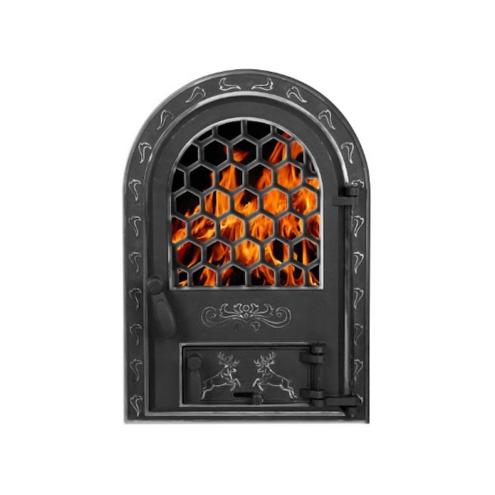 Usa semineu cu geam Cerbi Mare ornamente argintii 610x425 mm