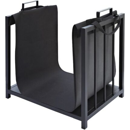 Suport depozitat lemne pentru semineu, Zola, geanta textila pentru transportat, cadru din otel, 50.5x37x50 cm