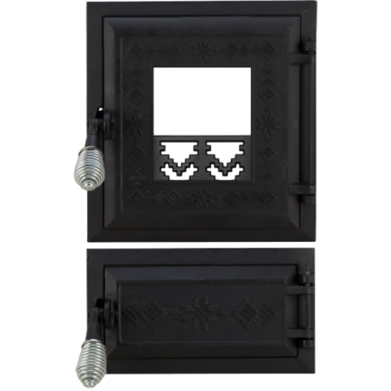 Usa pentru soba cu geam si cenusar motive romanesti Sita, 275+140x255 mm, negru mat