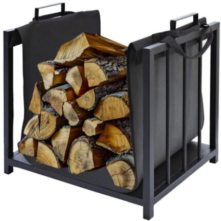 Cos si suport pentru lemne de foc Kaminer 24628, negru, 50.5x37x50cm