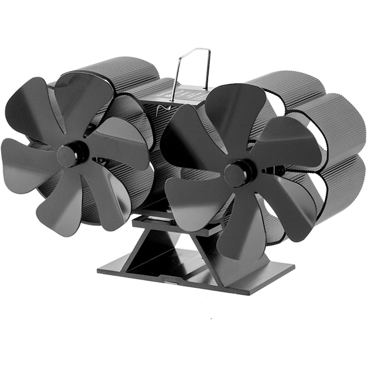 Ventilator pentru soba, termodynamic, 12 palete, negru, 225x145x110mm, set cu termometru