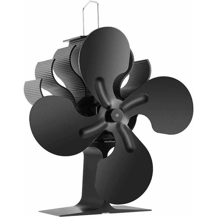 Ventilator pentru soba, 4 palete, functionare silentioasa, 19x18x9cm, negru