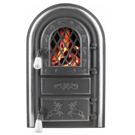 Usa din Fonta pentru Semineu cu Geam, Cerbi Ornamente Argintii, 555x345mm Honest