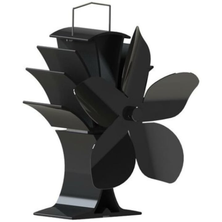 Ventilator termic pentru soba, 5 palete, negru