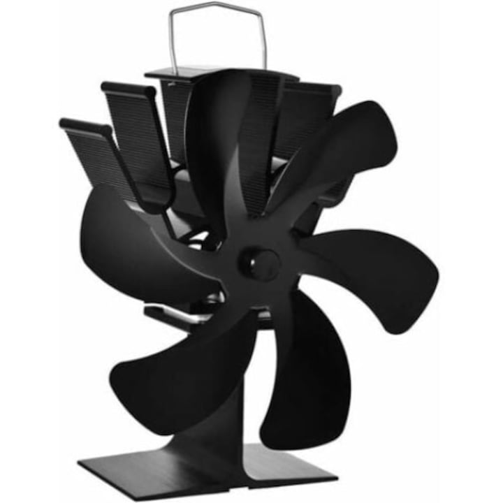 Ventilator pentru soba QttvbTna, 6 lame, functionare termica, silentios, negru