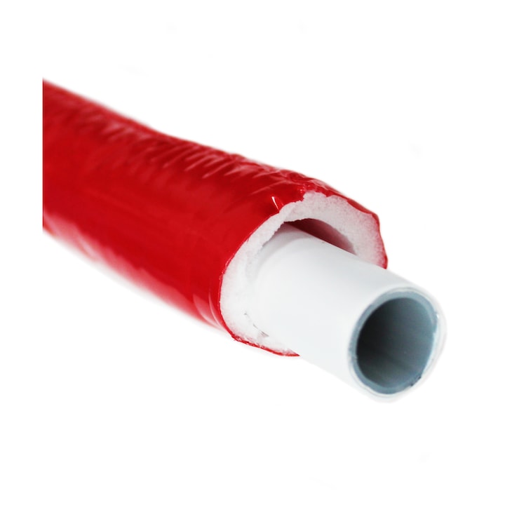 Teava multistrat Fornello Hidronix cu izolatie de culoare rosu, diametru 16x2 mm, insertie de aluminiu, colac 100 ml