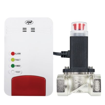 Kit senzor gaz inteligent si electrovalva PNI Safe House Smart Gas 300 Wi-Fi, cu alertare sonora, aplicatie de mobil Tuya Smart, integrare in scenarii si automatizari smart cu alte produse compatibile Tuya