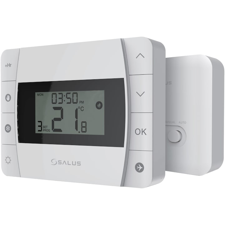 Termostat programabil fara fir Salus DT500RF, functie vacanta, functie sleep, auto/manual, afisaj LCD