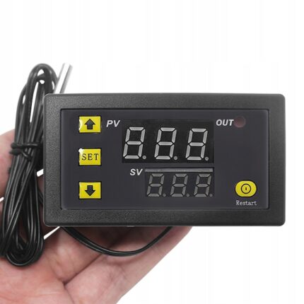 Termostat electronic W3230, PAGMIL, reglabil -55C la 120C, LED dublu, 12V, 79x43x26mm, Negru