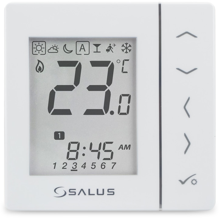 Termostat programabil Salus VS30W, alb, montaj in doza, butoane tactile, compatibil cu senzor de pardoseala