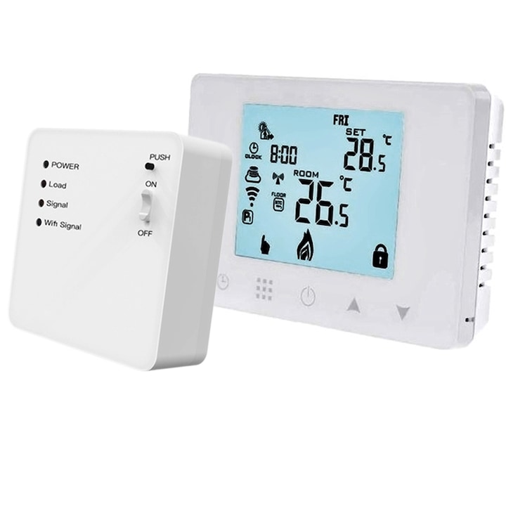 Termostat smart, programabil prin telefon, cu unde radio si butoane tactile, Daver DVR.09RF-WIFI