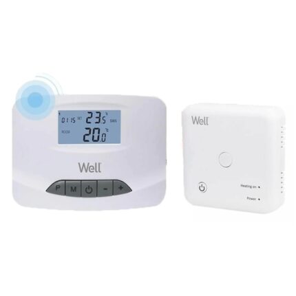 Termostat electronic programabil cu afisaj digital wireless Well THERMS-THERMALWF-WL, WiFi, aplicatie smart, 5-35°C domeniu reglaj temperatura, 1°C precizie, IP30, NTC 10KΩ element termosensibil