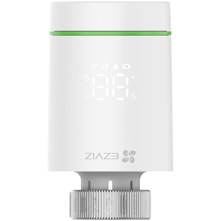 Cap termostatic inteligent Ezviz T55, pentru calorifer, cu conexiune Zigbee, distanta de comunicare in mediu deschis de 100 m