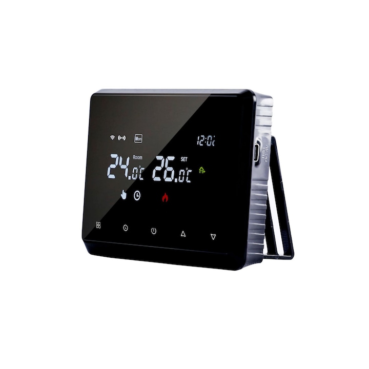 Termostat TrendiShop® smart, Negru, Aplicatia Tuya, Alexa, Google home, Fara fir, Compatibil cu Centrala Termica pe Gaz, Wifi