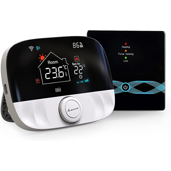 Termostat inteligent wireless, compatibil cu orice centrala termica pe gaz, pentru instalatii sanitare, suport conectare Alexa si Google, programabil prin telefon/internet, functie ECO, mod blocare pentru copii