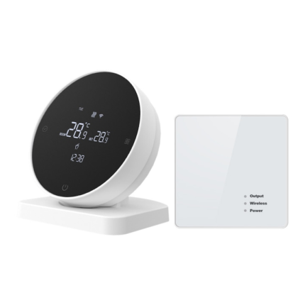 Termostat de ambient Smart, WiFi, RF Wireless, Controlat Prin Internet/Telefon, Compatibil cu Orice Centrala Termica, Programabil, Receiver inclus, Tuya / Google Home / Alexa, ALB