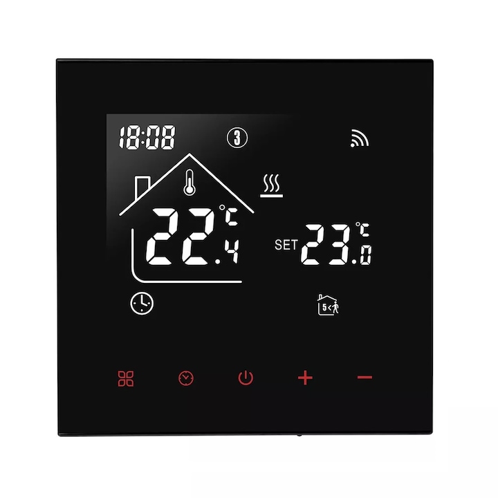 Termostat Wi-Fi pentru incalzirea termica pe gaz BeOk TDR89B-WIFI-WPB, Negru