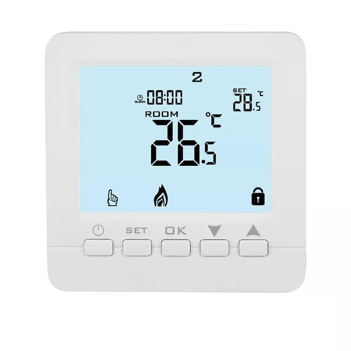 Termostat Techstar® Smart TH-06W, Wireless, 16A, 3500W, Google Home, Alexa, Tuya, Senzor Pardoseala, Alb