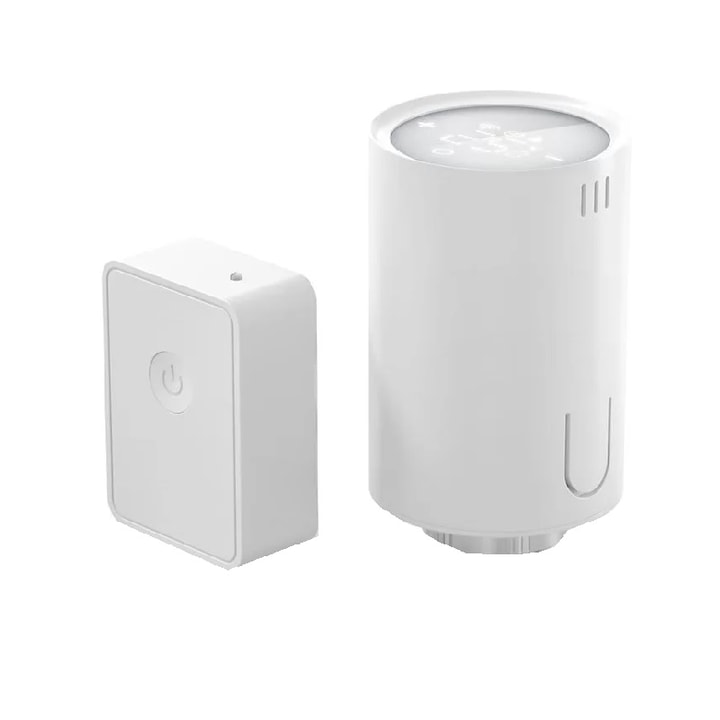 Kit Cap termostatic cu hub Meross Valve Starter, Compatibil cu Apple HomeKit, 6 adaptoare, Control Wi-Fi, Alb