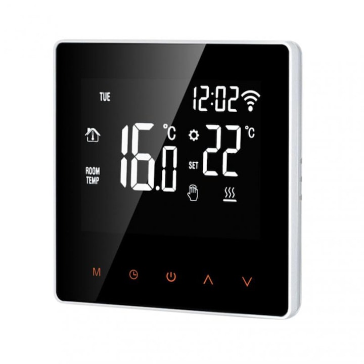 Termostat ME81H, Arhatreya@, 3A pentru incalzire prin pardoseala cu apa, pentru cazan pe GAZ, ecran tactil LED Smart WiFi, senzor extern nu este inclus, negru