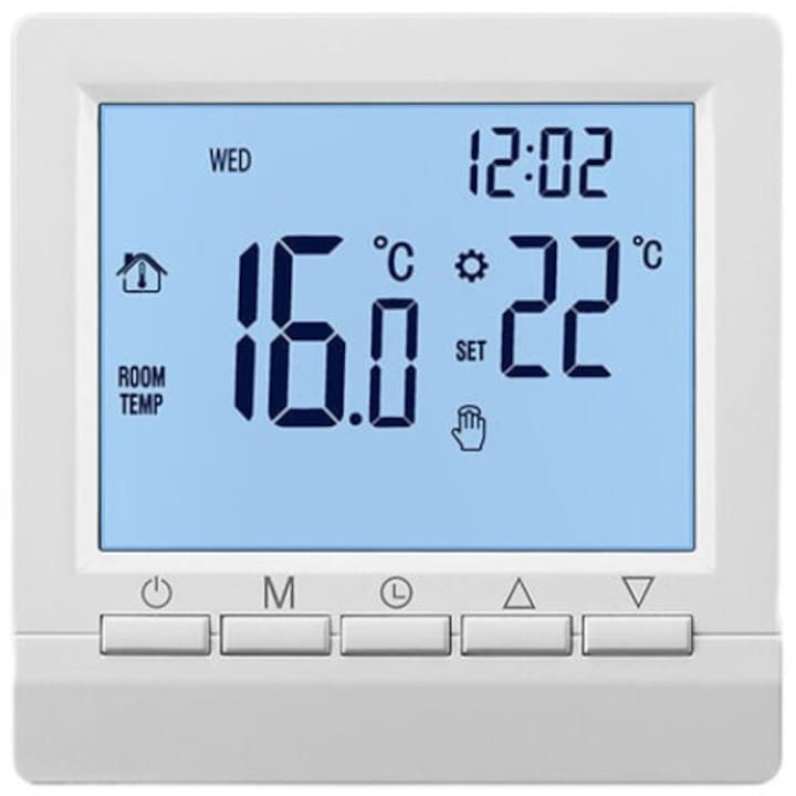Termostat inteligent, QttvbTna, ABS, programabil 5+2 saptamani, LCD, 85 x 85 x 28 mm, alb