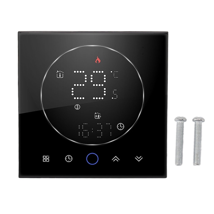 Termostat Inteligent Mmgoqqt, Programabil 7 Zile, LED, Negru