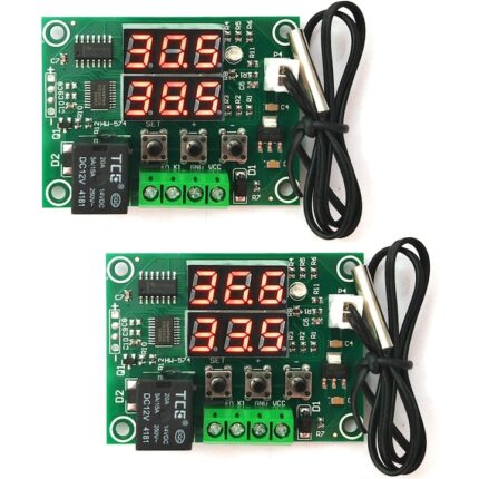 Set modul termostat digital, Sunmostar, DC 12V-50-110℃, 2 bucati, Afisaj LED dublu, Negru