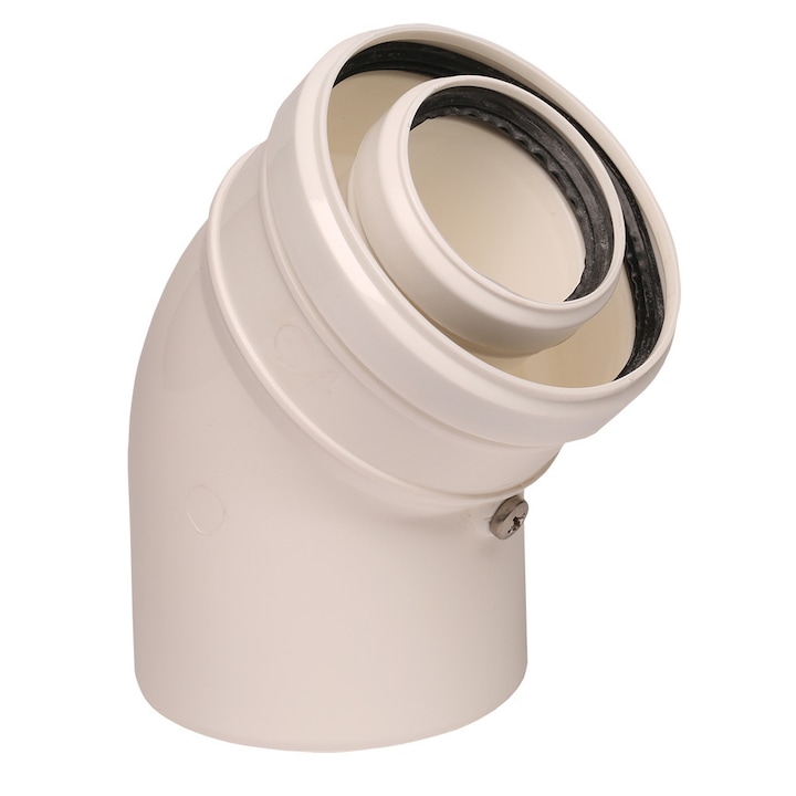 Cot prelungire pentru evacuare centrala termica in condensare, marca ATI, 45 grade, PP/PP, diametru 60/100 mm