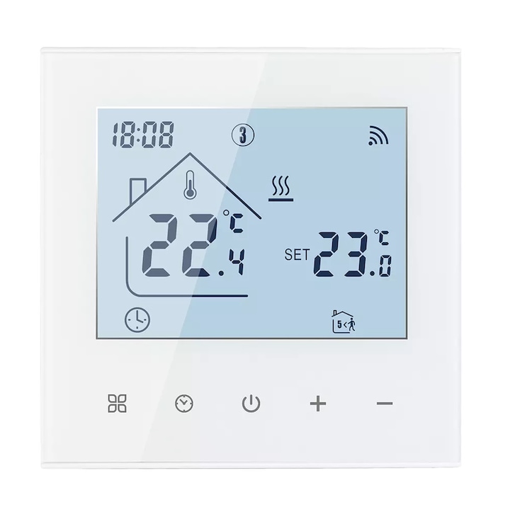 Termostat Wi-Fi pentru incalzirea termica pe gaz BeOk TDR89W-WIFI-WPB, Alb