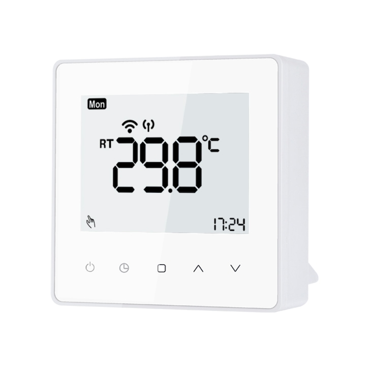 Termostat Wi-Fi Luxion TP608RFW cu receiver pentru centrala termica pe gaz sau electrica, Programari, Anti-inghet