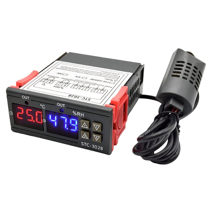 Termostat pentru Control Temperatura si Umiditate cu 2 Canale, Afisaj LED, Putere 2500W