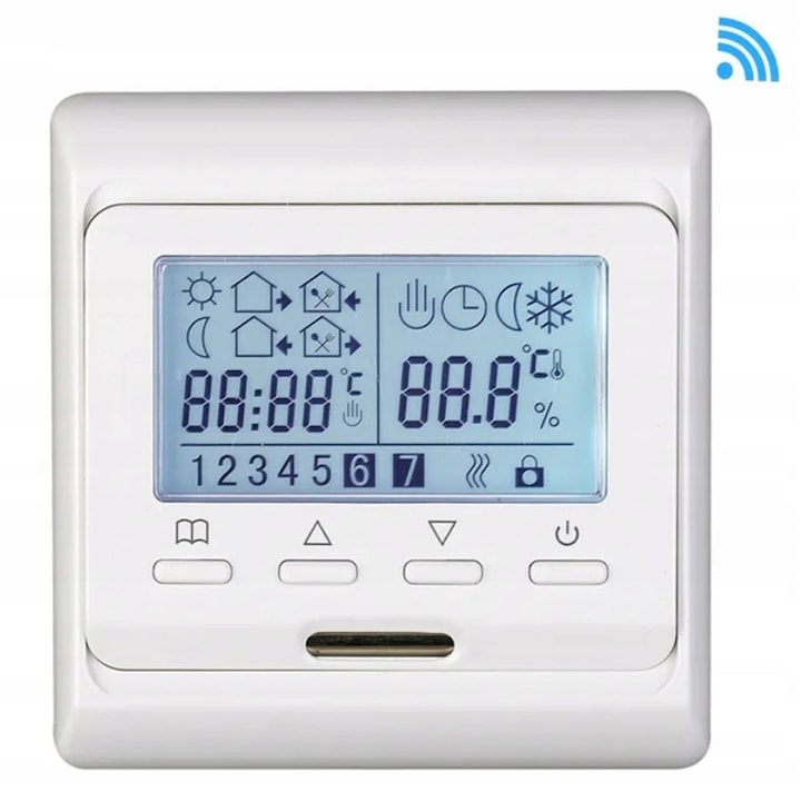 Termostat inteligent PAGMIL, WiFi, LCD, montaj sina, alb, 90x86x43mm