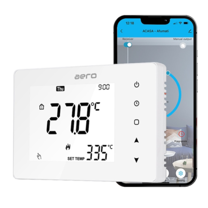 Termostat AERO TP708RFW Wi-Fi, Wireless, pentru Centrala Termica, Smart, Programabil, Alexa, Google, Aplicatie Tuya, Smart Life, fara fir, Alb
