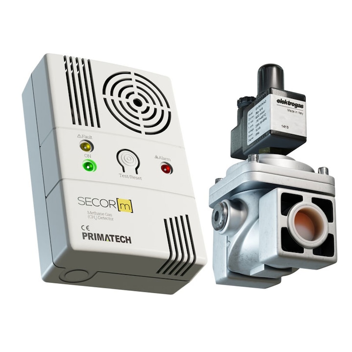 Detector de gaz metan Secor M cu electrovalva de 1/2, alb