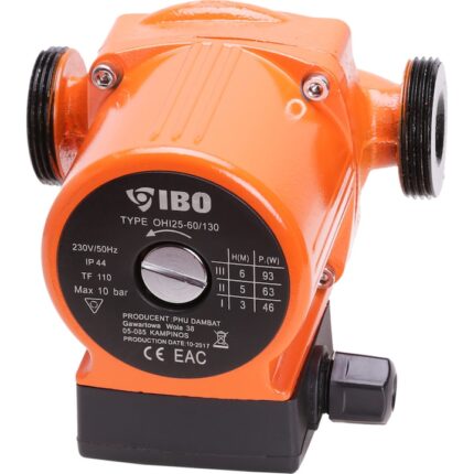 Pompa de recirculare apa curata Ibo Dambat IB030013, 46-93 W, 230 W, 55 l/min debit maxim, 6 m inaltime refulare, 6 m adancime absorbtie, 10 bar presiune maxima