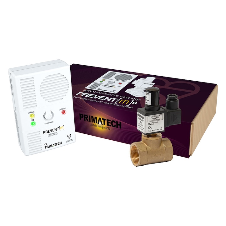 Detector de gaz metan Prevent M cu electrovalva de 1, certificat, alb