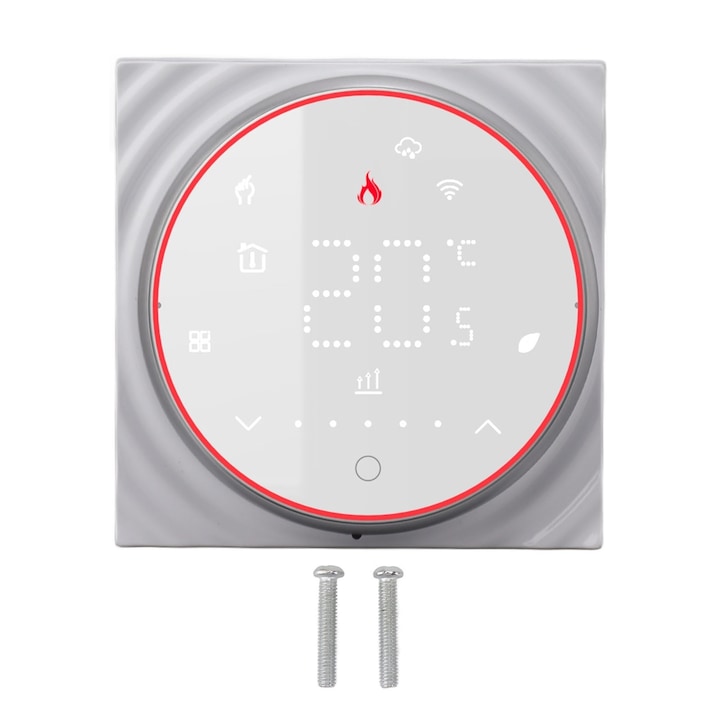Termostat WiFi Mmgoqqt cu ecran LED, panou subtire, control vocal, programabil, alb